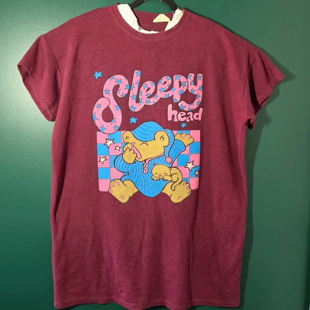 Vintage Apparel Associates Sleepy Head Bear Nightshirt Burgundy One Size USA